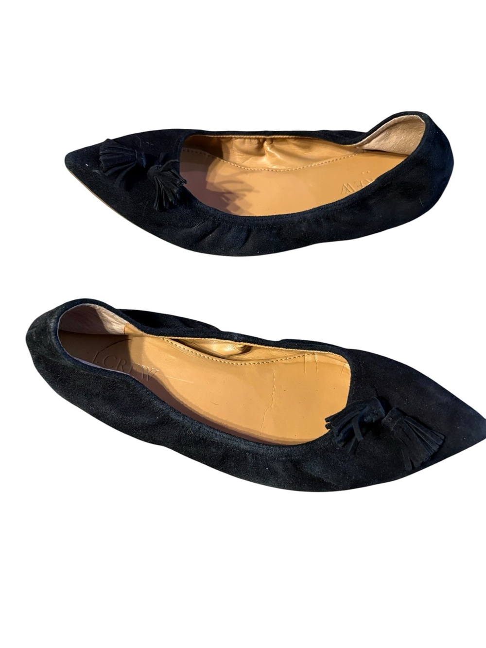 Women's Black Suede Pointed Toe Tassel Ballet Flats - Picture 10 of 16